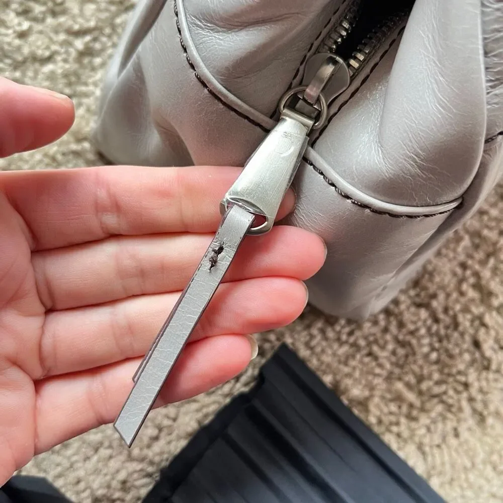 HOBO Sheila Leather Satchel Grey Top Handle Bag Minimal Quiet Luxury - Picture 10 of 16